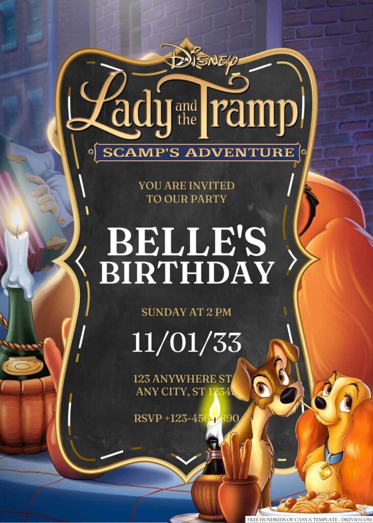 Free Editable Lady and The Tramp Birthday Invitation 