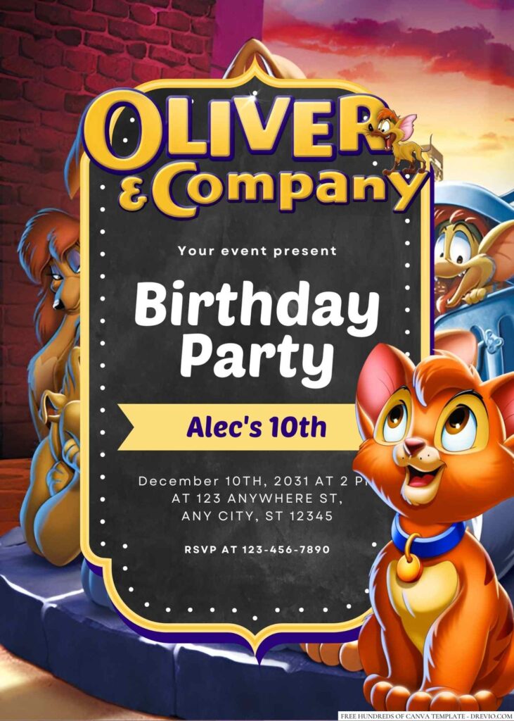 Free Editable Oliver & Company Birthday Invitation