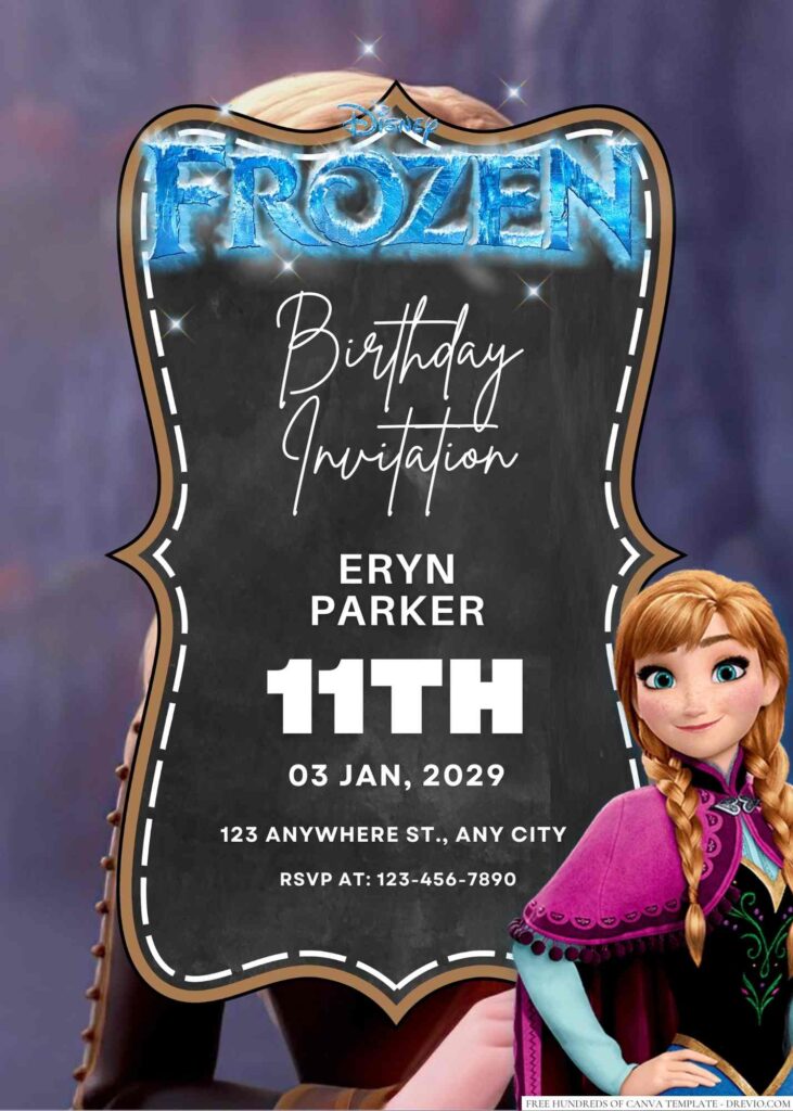 Free Editable Anna Frozen Birthday Invitation