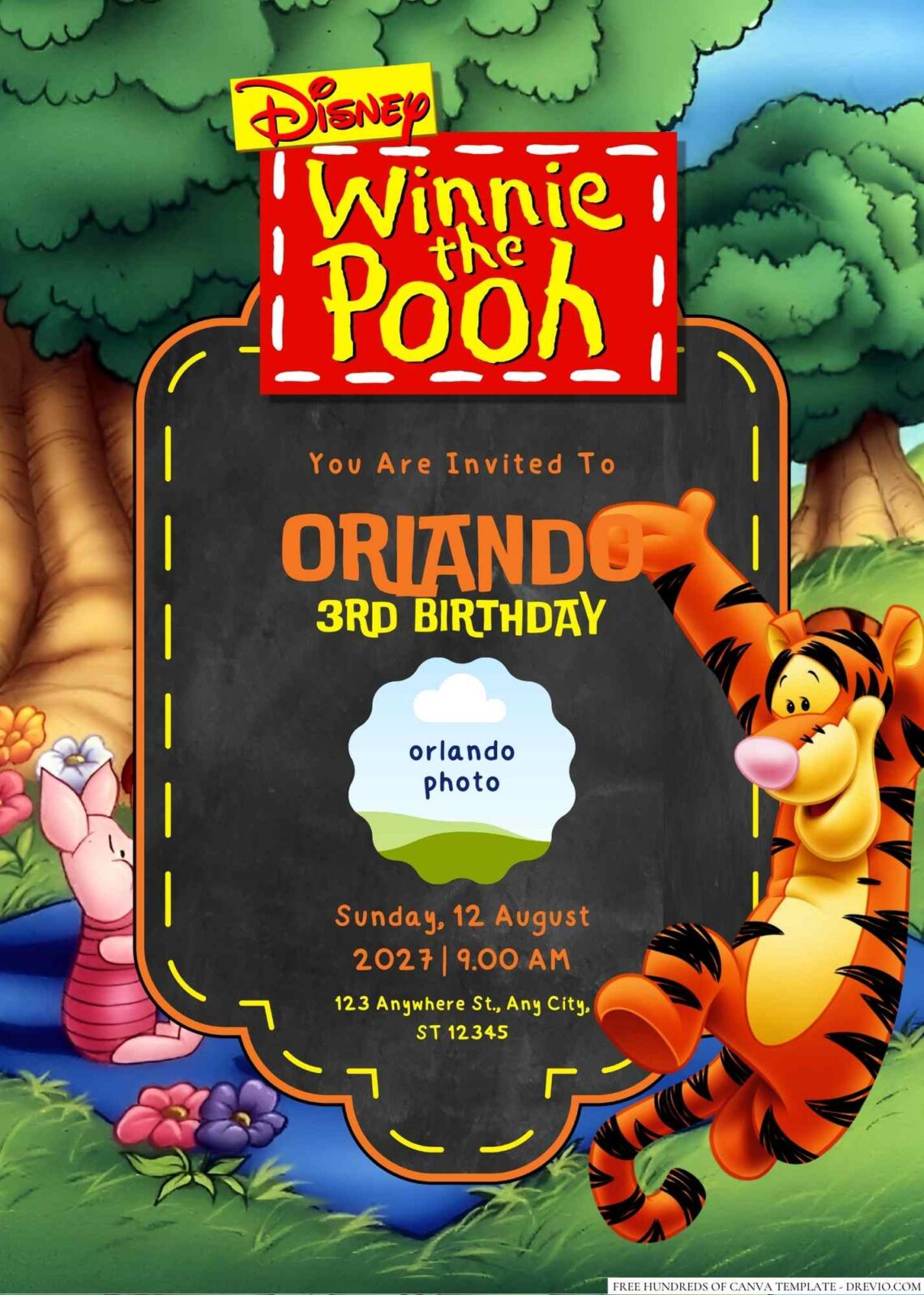 Free Editable Tigger Winnie the Pooh Birthday Invitation