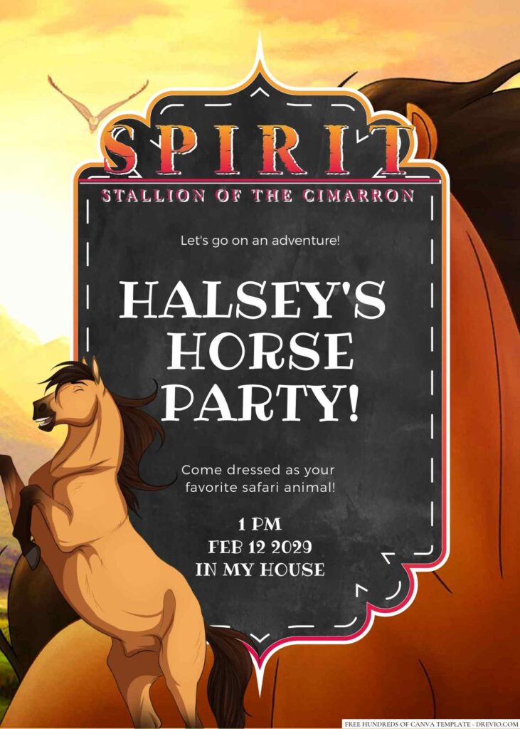 Free Editable Spirit Stallion of the Cimarron Birthday Invitation