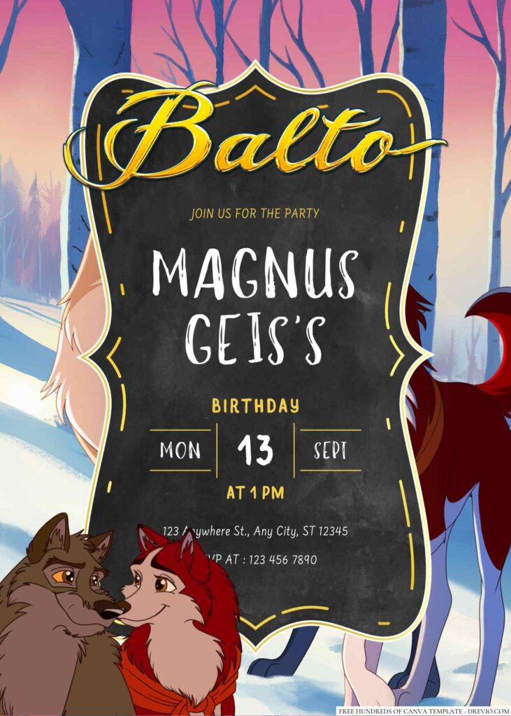 Free Editable Balto Birthday Invitation 