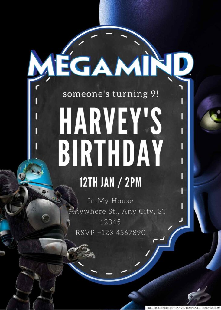 Free Editable Megamind Birthday Invitation 