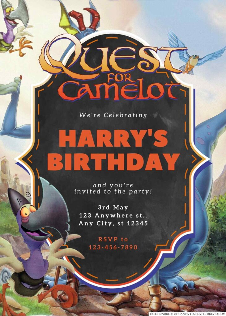 Free Editable Quest for Camelot Birthday Invitation