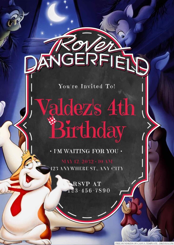 Free Editable Rover Dangerfield Birthday Invitation