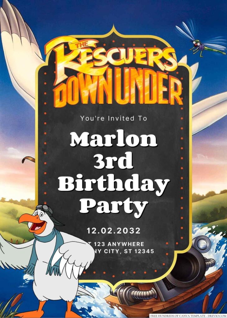 Free Editable The Rescuers Down Under Birthday Invitatio