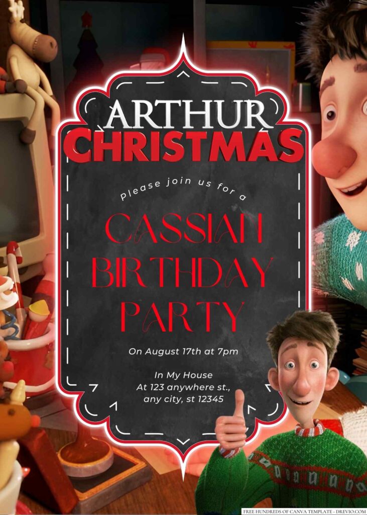 Free Editable Arthur Christmas Birthday Invitation