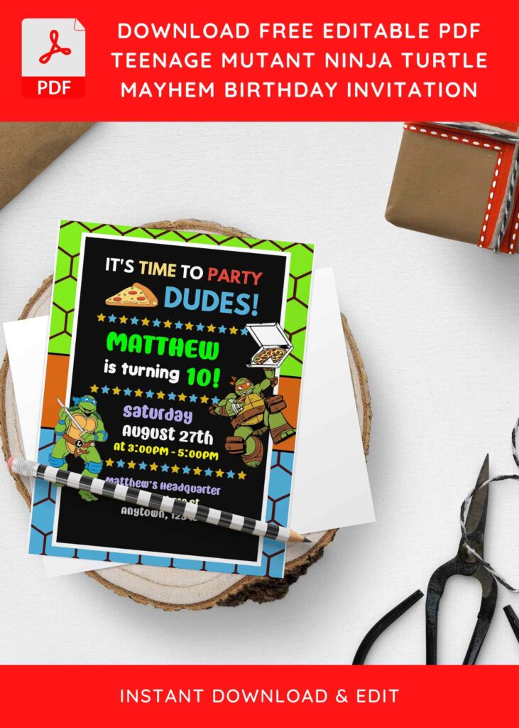 Invitation Template of (Free Editable PDF) Epic Mutant Mayhem TMNT Birthday Invitation Templates 1