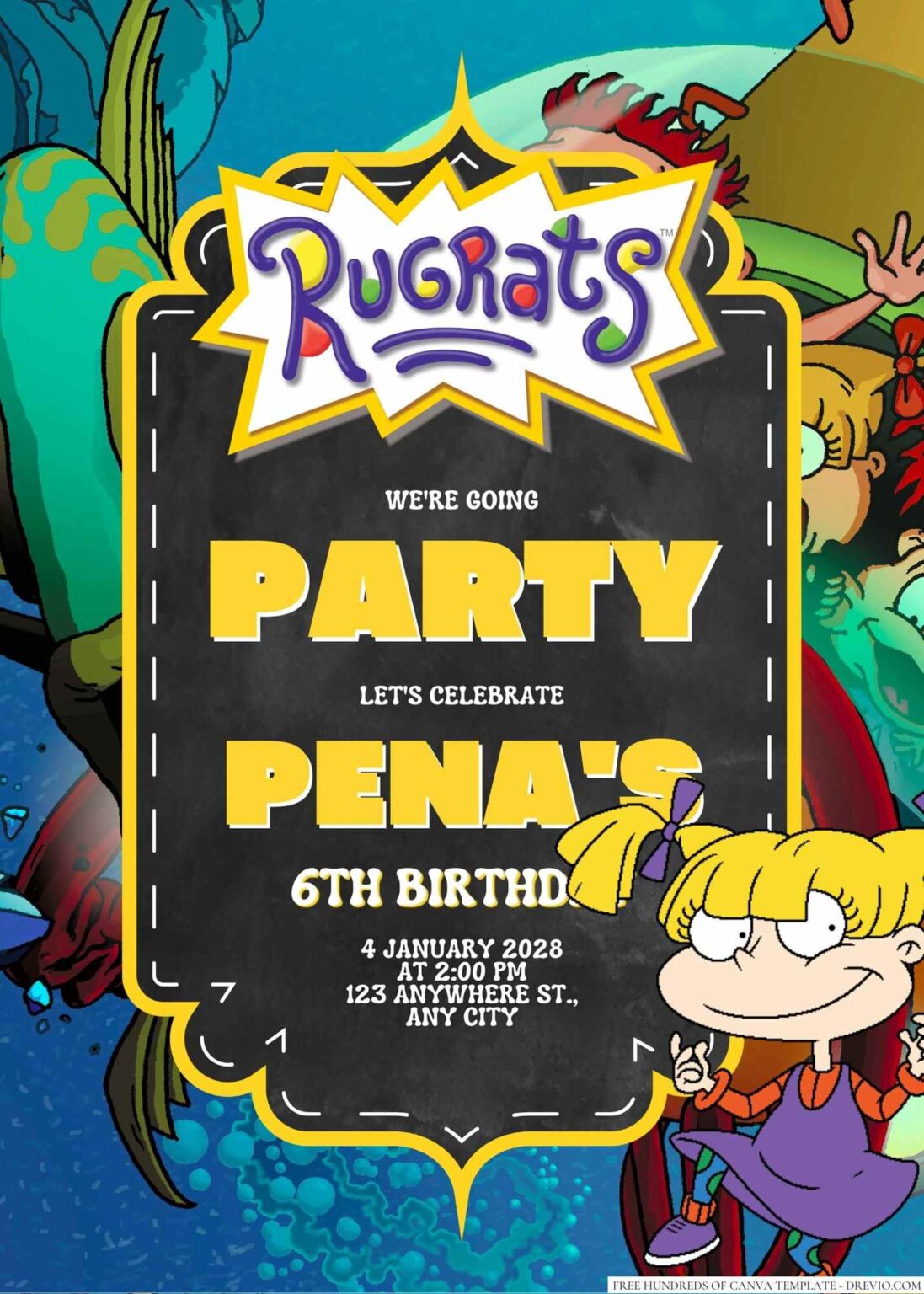 Free Editable Angelica Pickles (Rugrats) Birthday Invitation Download