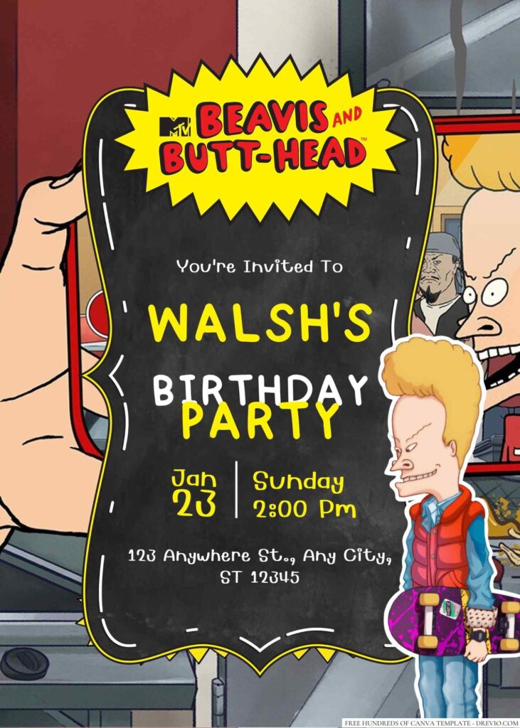 Free Editable Beavis & Butt-Head Birthday Invitation