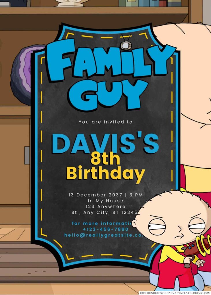 Free Editable Stewie Griffin (Family Guy) Birthday Invitation