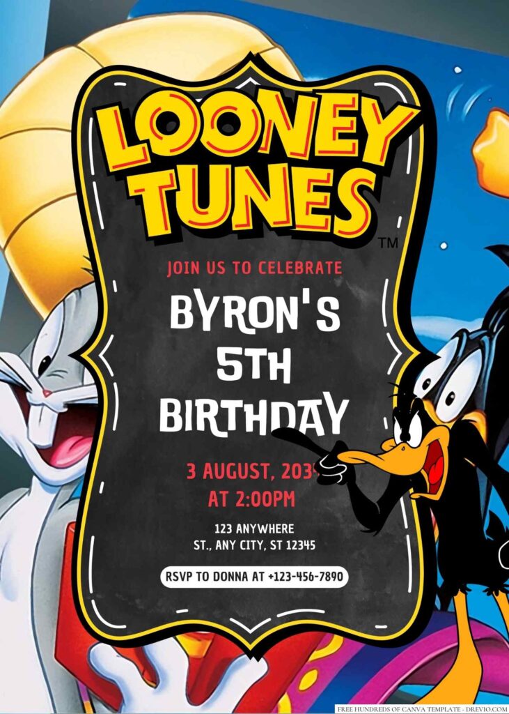 Free Editable Daffy Duck (Looney Tunes) Birthday Invitation