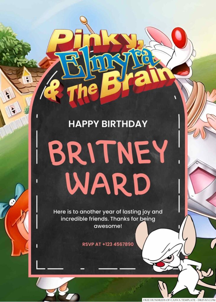 Free Editable Pinky & the Brain (Animaniacs) Birthday Invitation