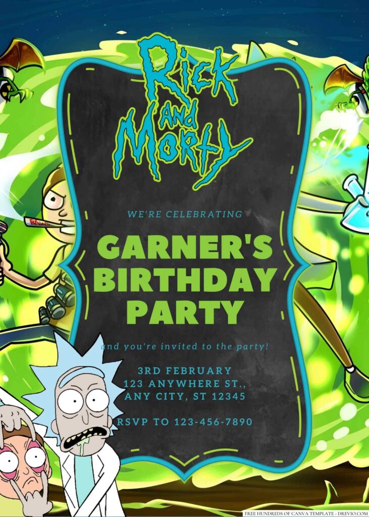 Free Editable Rick and Morty Birthday Invitation