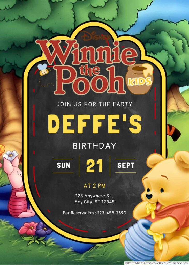 Free Editable Winnie the Pooh Birthday Invitation