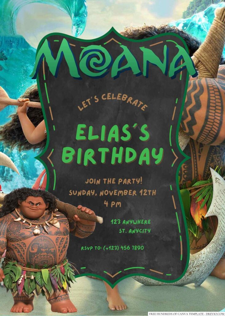 Free Editable Maui from Moana Birthday invitation