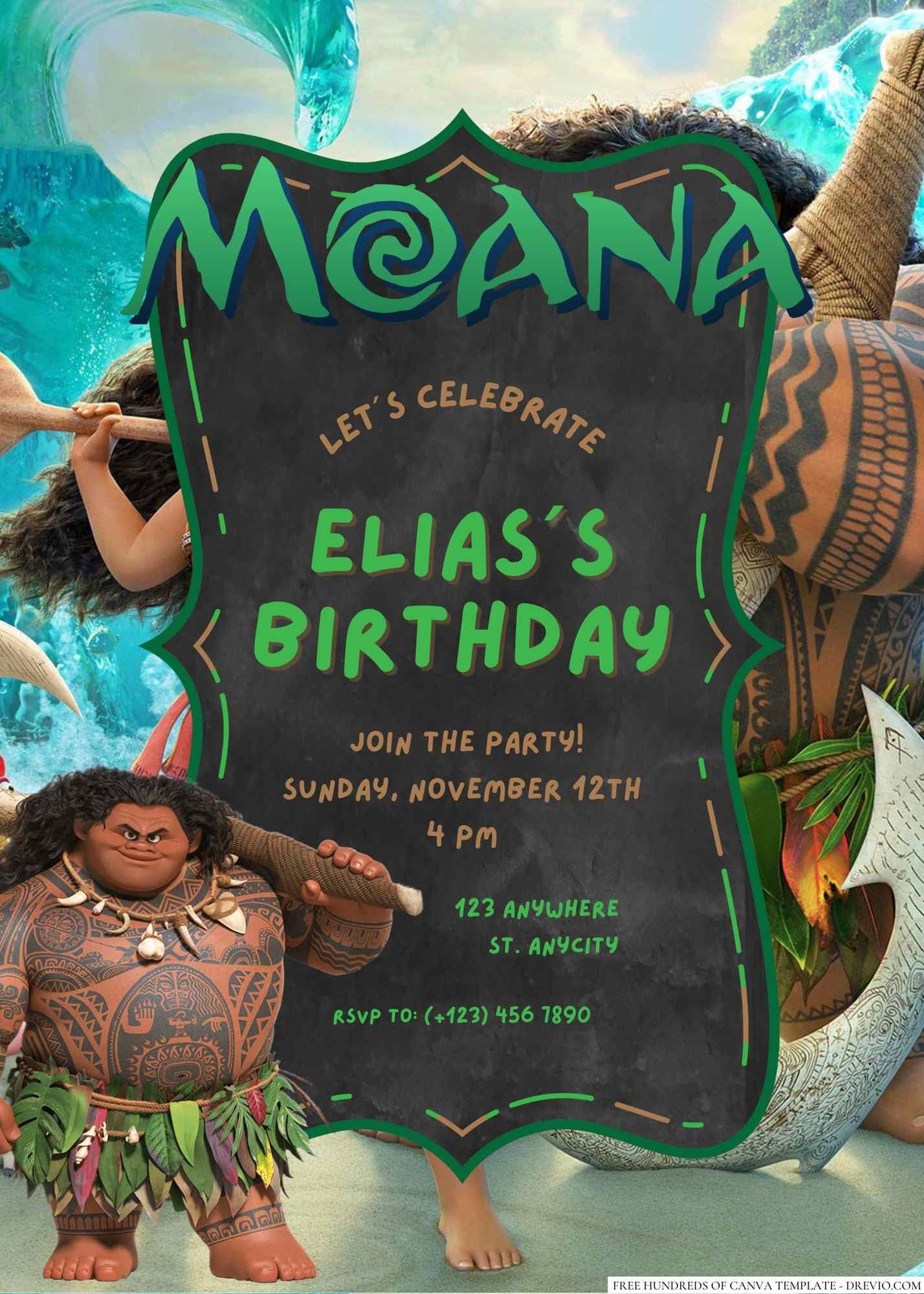 18+ Maui Moana Canva Birthday Invitation Templates - Drevio : Free And ...