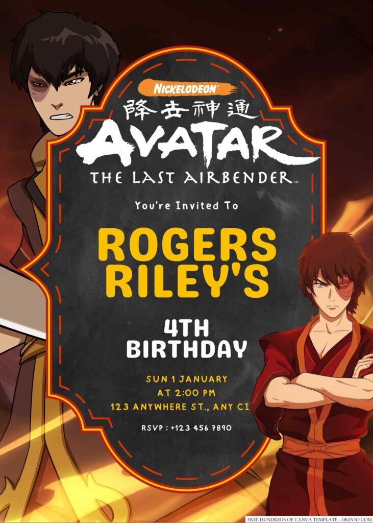 Zuko (Avatar The Last Airbender) Birthday Invitation