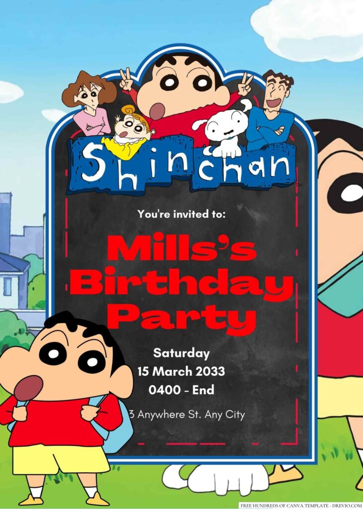 Shin Chan Birthday Invitation