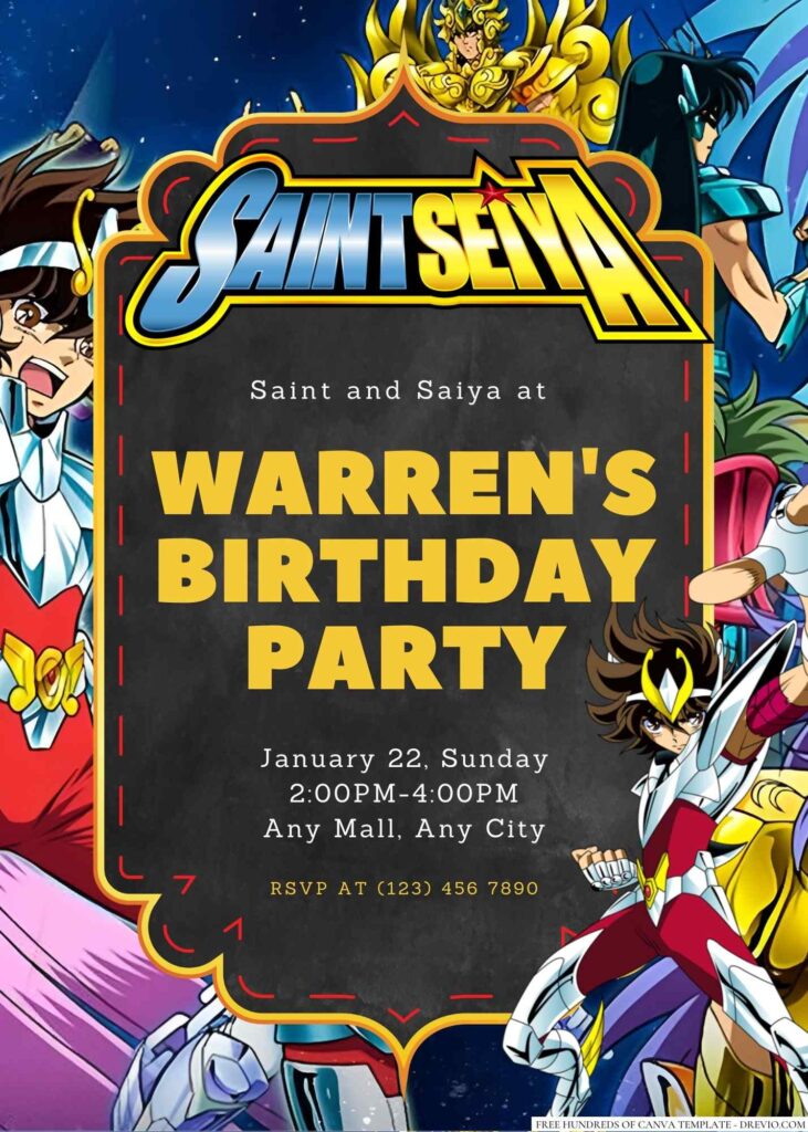 Saint Seiya Birthday Invitation