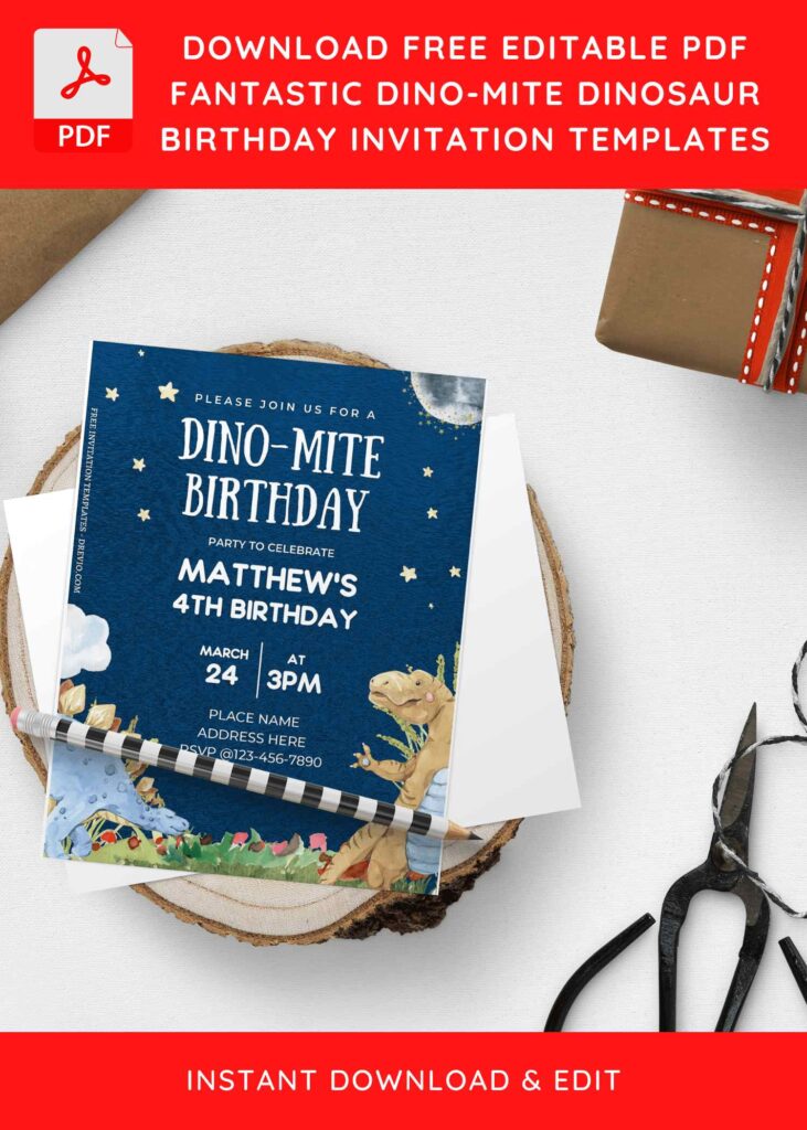 Invitation Template of (Free Editable PDF) Roaring Dinosaur Themed Birthday Invitation Templates 4