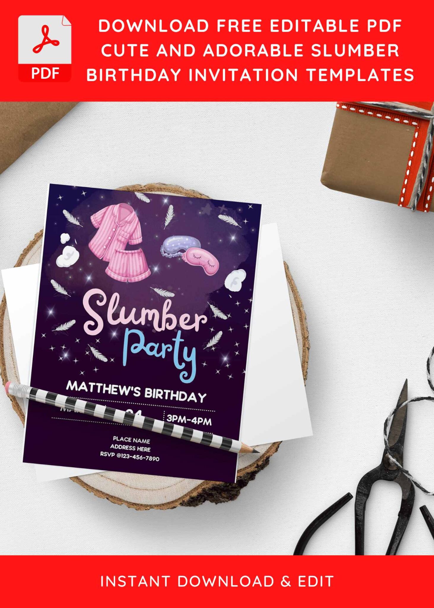 (Free Editable PDF) Sparkling Cute Slumber Party Invitation Templates ...