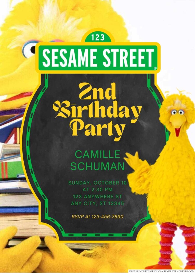 20+ Big Bird Sesame Street Canva Birthday invitation Templates ...