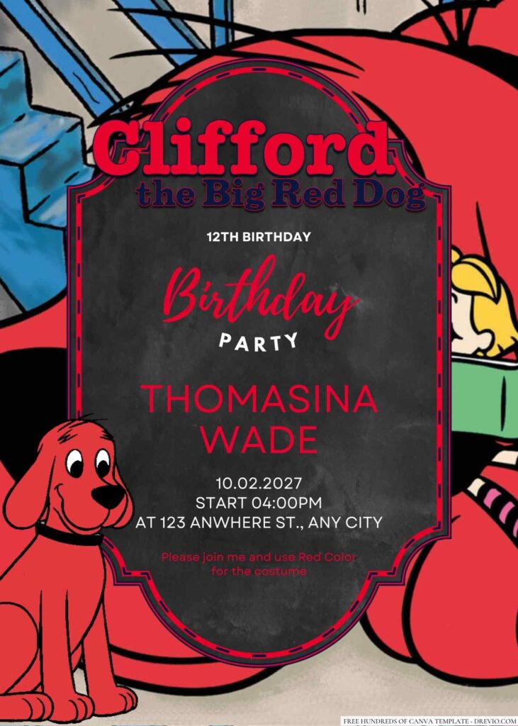 Free Editable Clifford the Big Red Dog Birthday Invitation