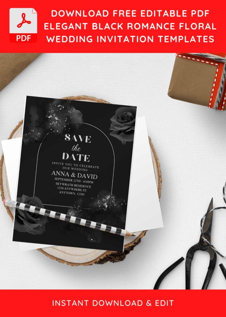 Invitation Template of (Free Editable PDF) Mystique Black Floral Wedding Invitation Templates 4