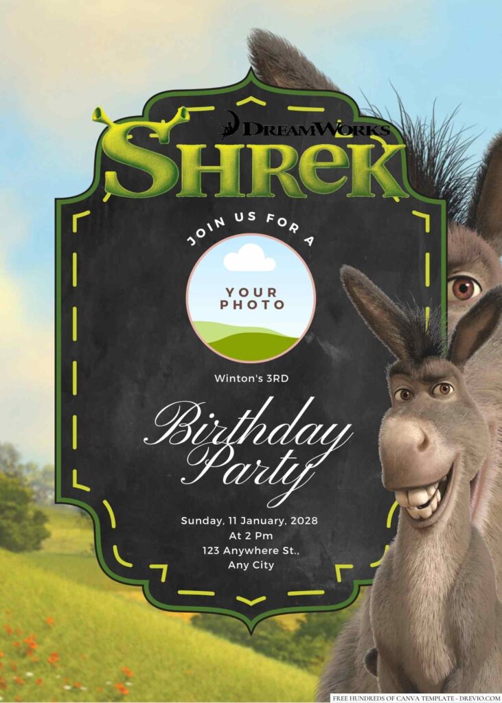 Free Editable Donkey from Shrek Birthday Invitation