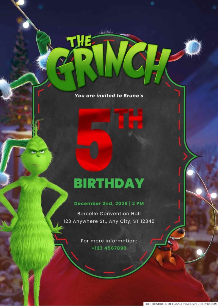 Free Editable The Grinch Birthday Invitation 