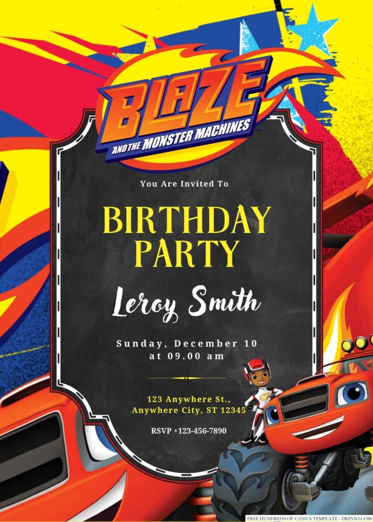 Free Editable Blaze and the Monster Machines Birthday Invitation