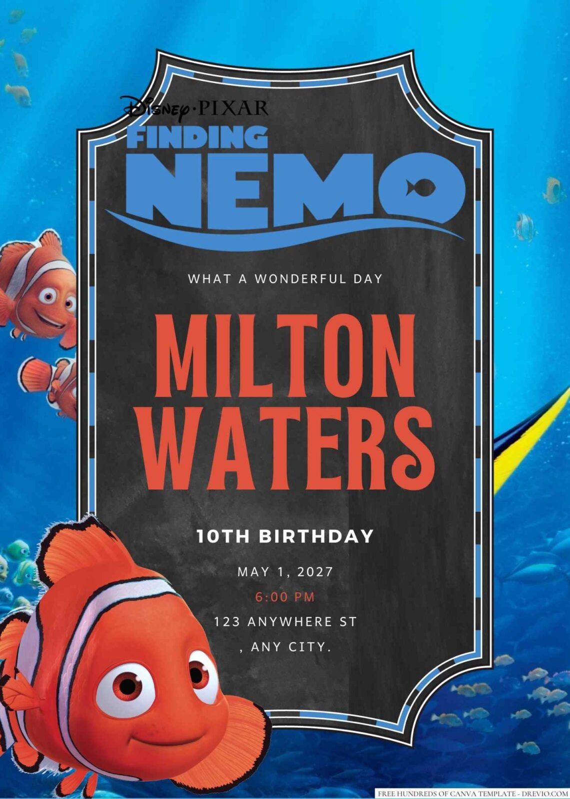Free Editable Finding Nemo Birthday Invitation