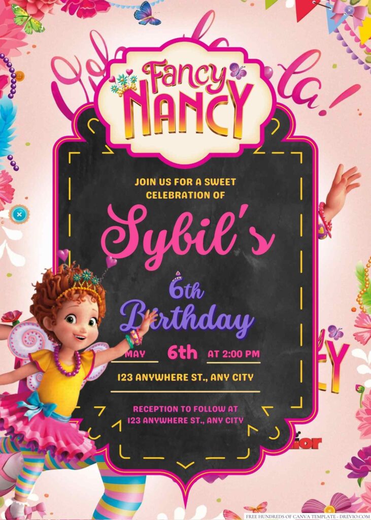 Free Editable Fancy Nancy Birthday Invitation 