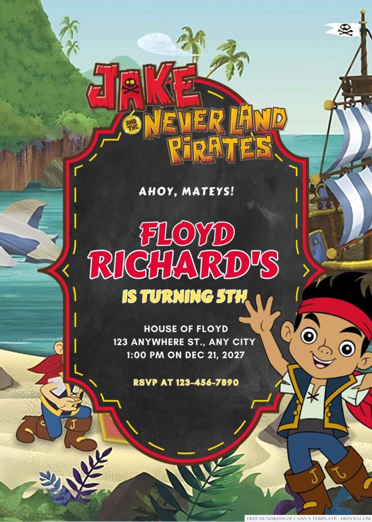 Free Editable Jake and the Never Land Pirates Birthday Invitation