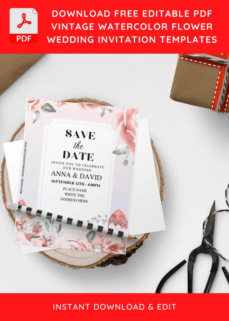 (Free Editable PDF) Purely Romantic Blush Floral Wedding Invitation Templates H