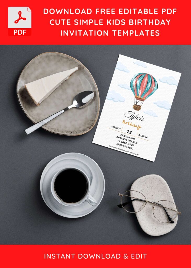 Invitation Template of (Free Editable PDF) Fun And Whimsical Hot Air Balloon Birthday Invitation Templates 7