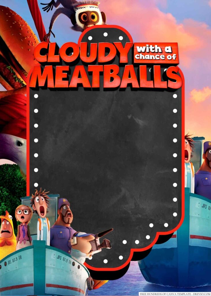 Invitation Template of 20+ Cloudy with a Chance of Meatballs Canva Birthday Invitation Templates 2