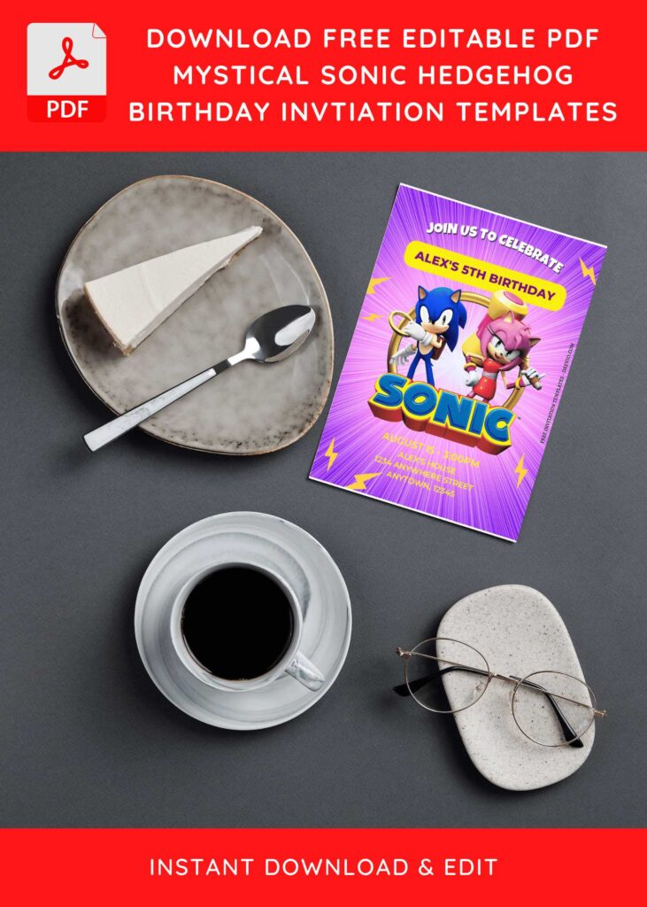 (Free Editable PDF) Mystical Sonic The Hedgehog Birthday Invitation Templates G