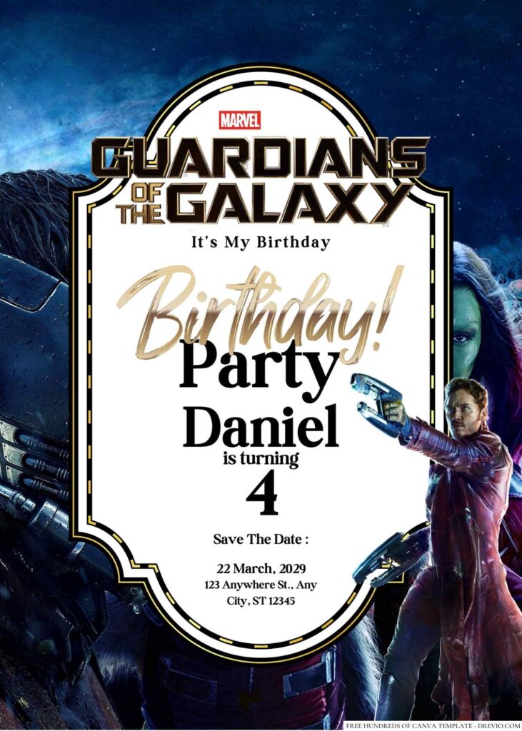 Free Editable Guardians of the Galaxy Birthday Invitation