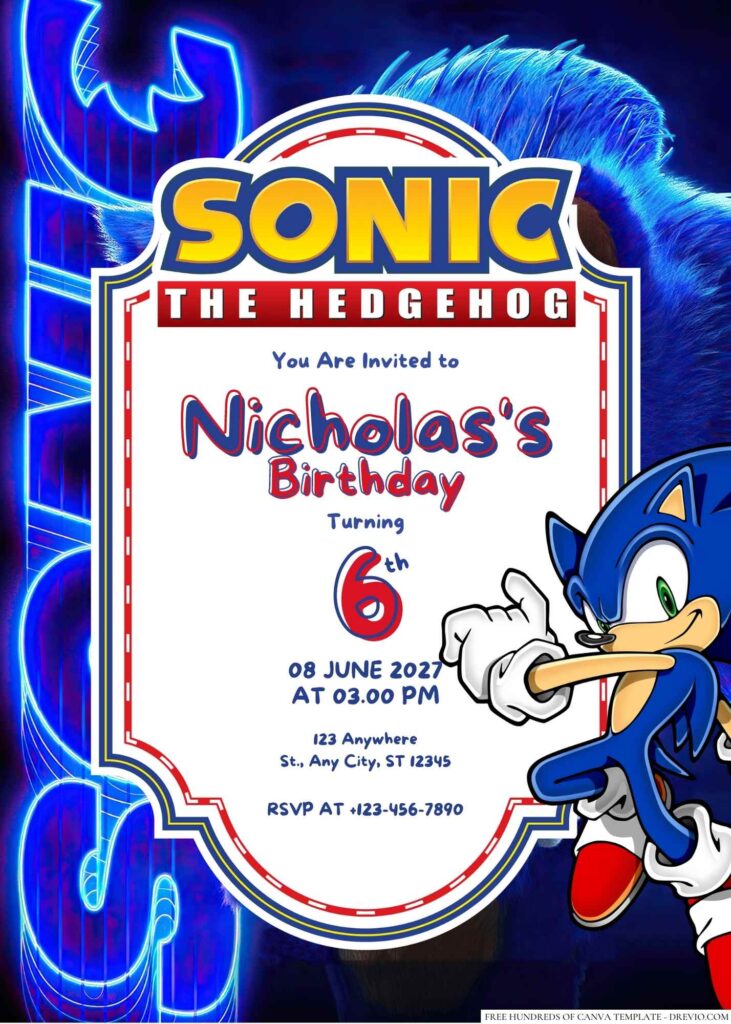 Free Editable Sonic the Hedgehog Birthday Invitation