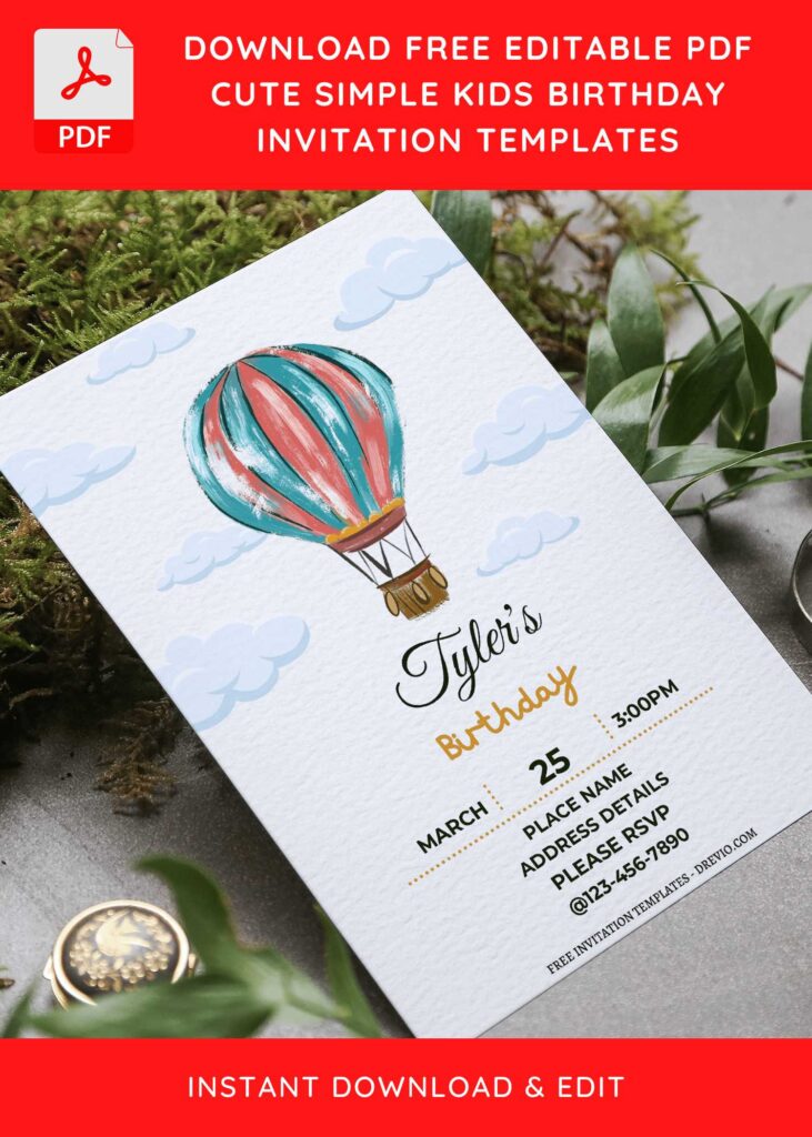 Invitation Template of (Free Editable PDF) Fun And Whimsical Hot Air Balloon Birthday Invitation Templates 6