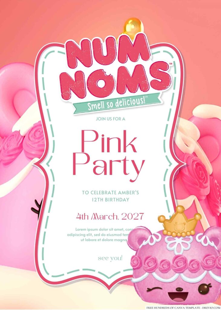 Free Editable Num Noms Canva Birthday Invitation