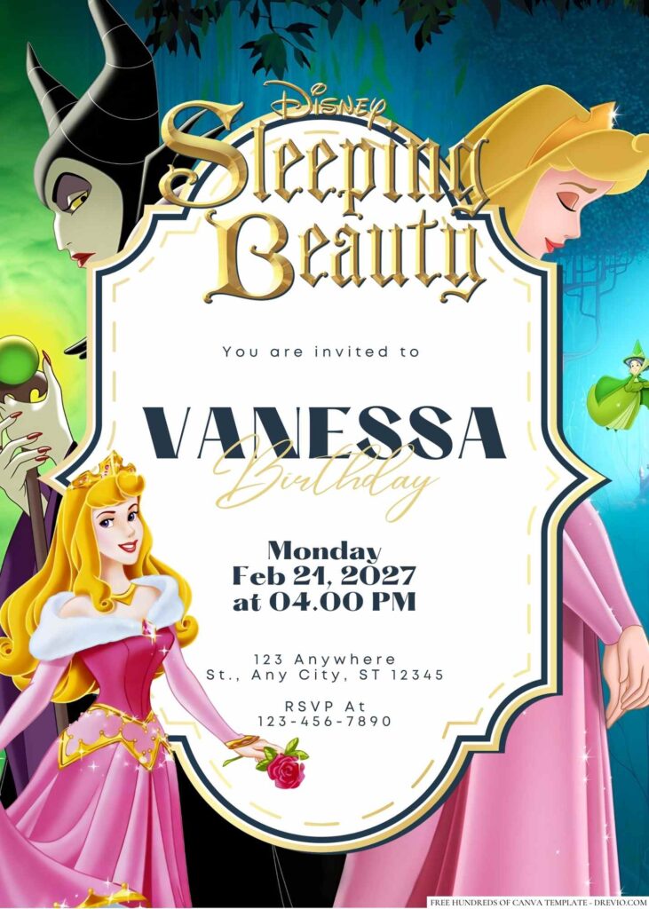 Free Editable Sleeping Beauty Birthday Invitation