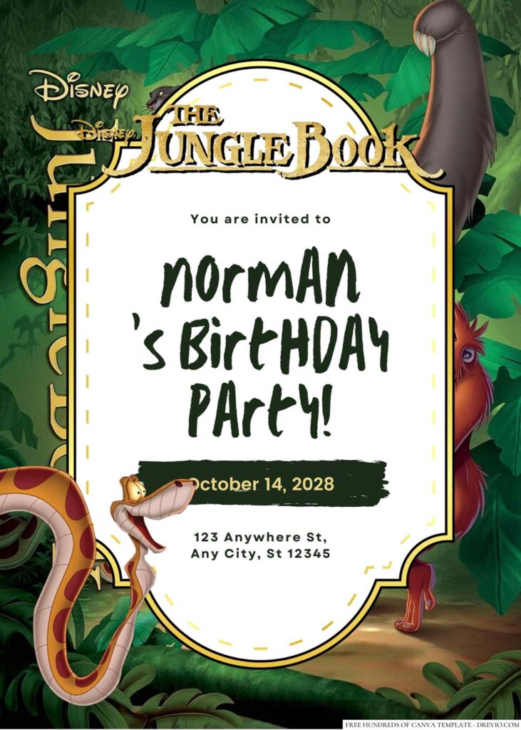 Free Editable The Jungle Book Birthday Invitation