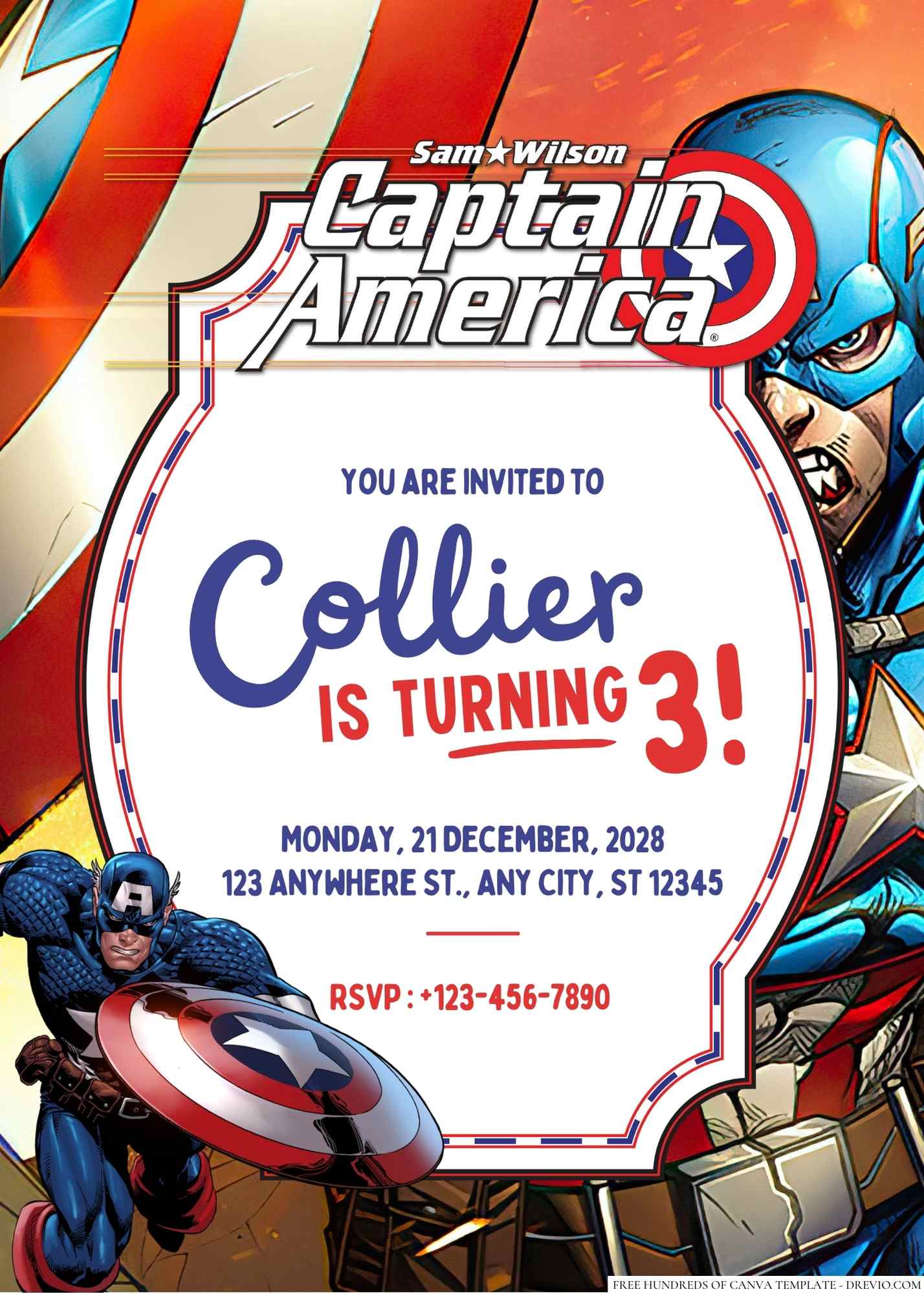 +16 Captain America Canva Birthday Invitation Templates - Drevio : Free ...