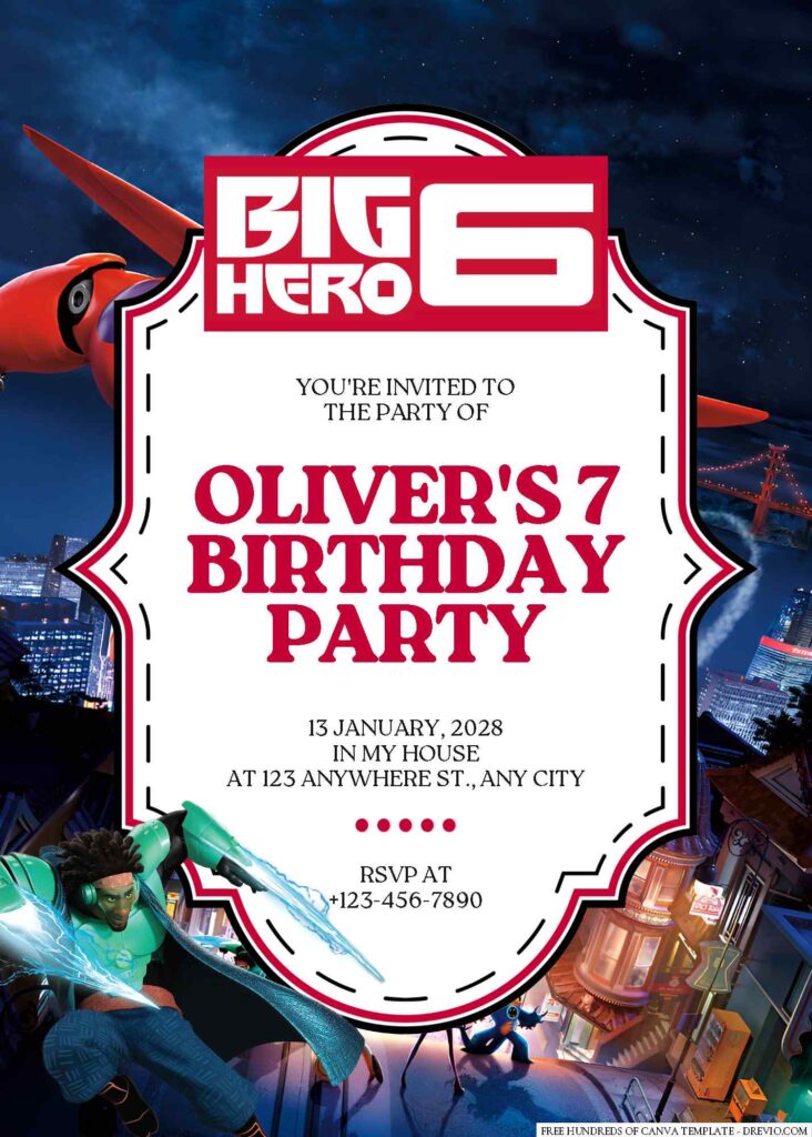 Free Editable Big Hero 6 Birthday Invitation