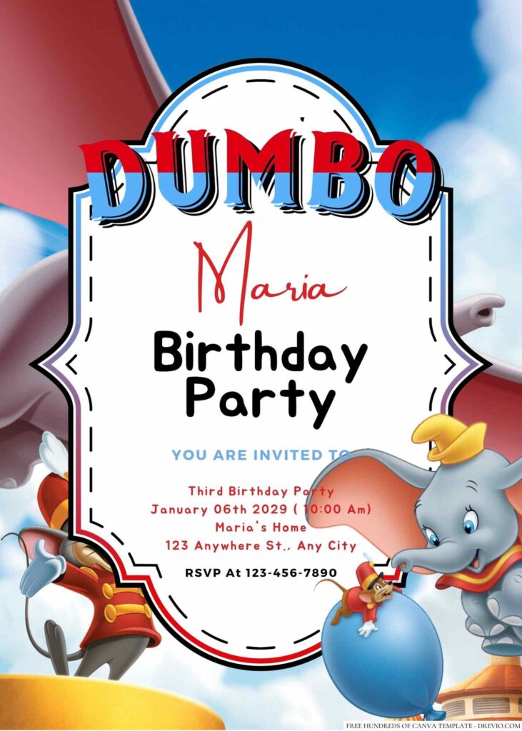 Free Editable Dumbo Birthday Invitation 