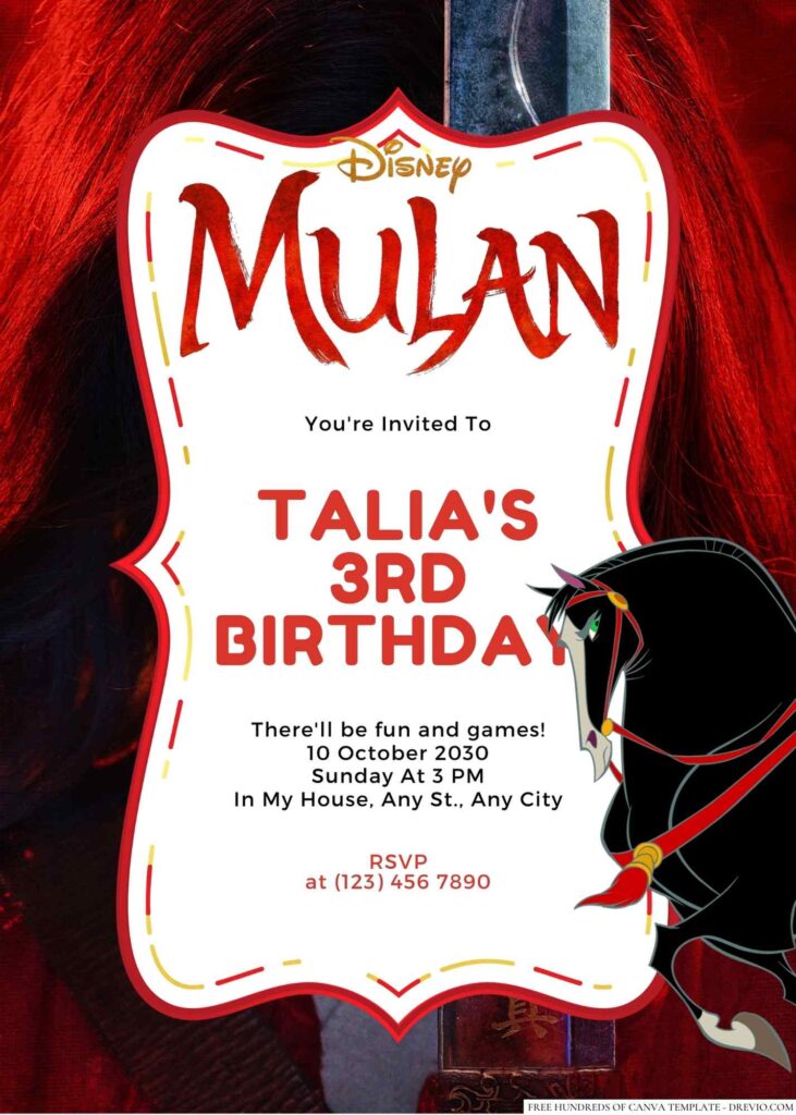 Free Editable Mulan Birthday Invitation