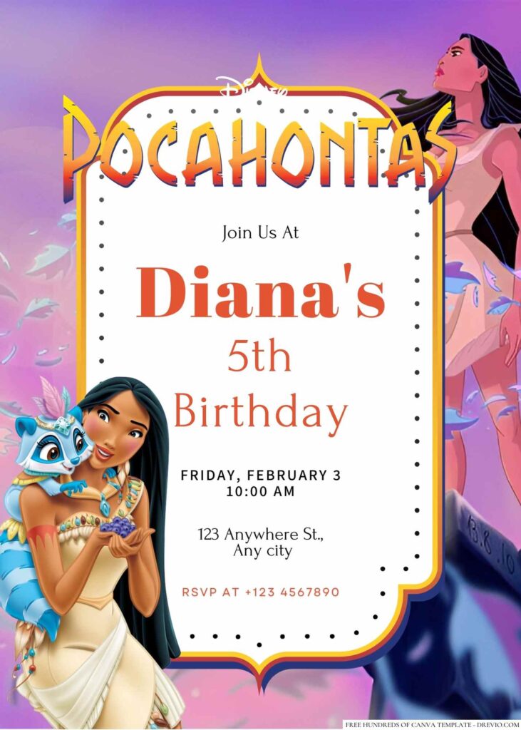 Free Editable Pocahontas Birthday Invitation